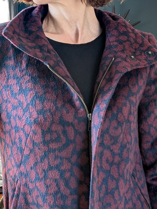 Navy & Burgundy Wool Blend Leopard Print Coat from LOFT - Picture 7 of 13